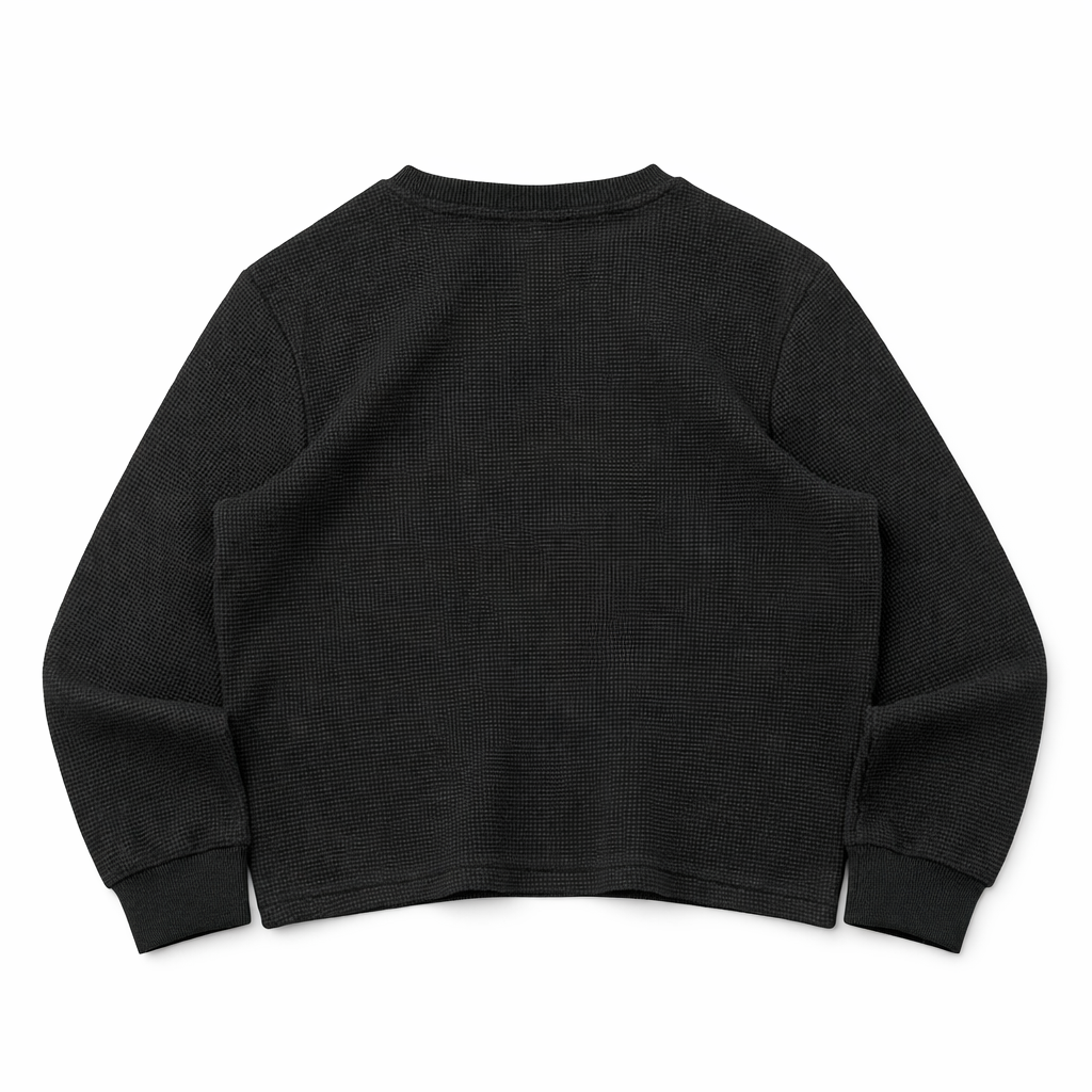 B* LONGSLEEVE WAFFLE TEE - BLACK