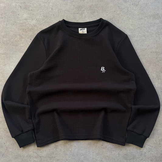 B* LONGSLEEVE WAFFLE TEE - BLACK