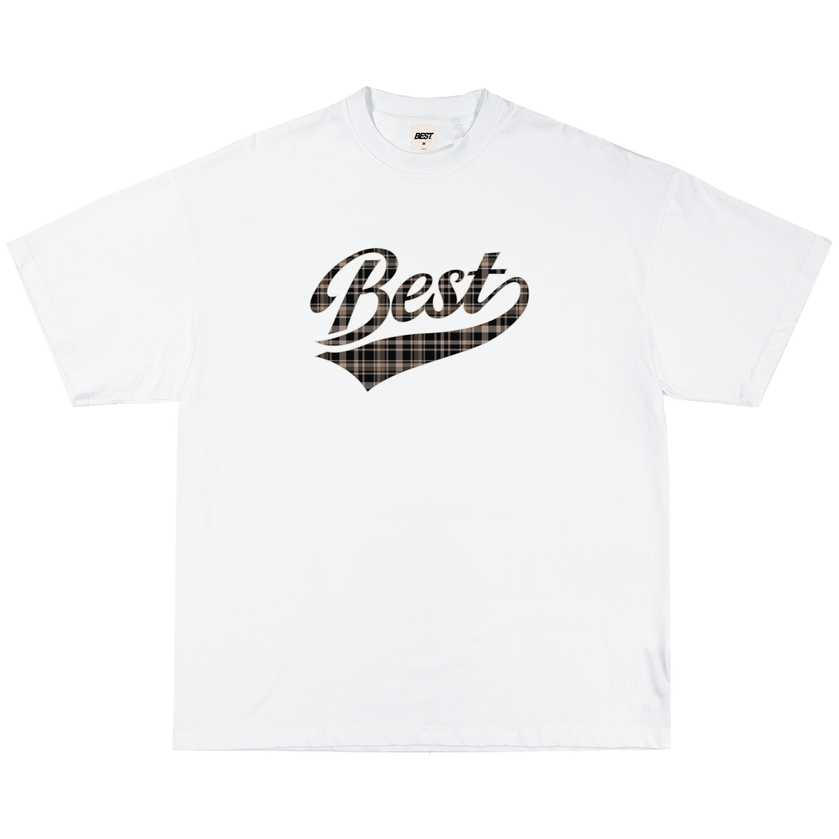 BEST PLAID CHECK SCRIPT TEE BROWN - WHITE