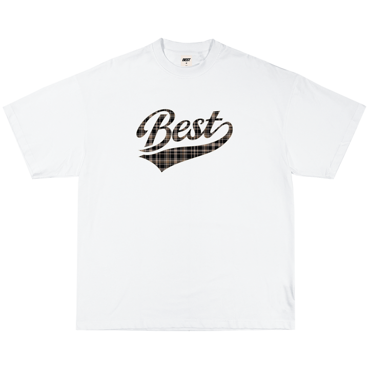 BEST PLAID CHECK SCRIPT TEE BROWN - WHITE