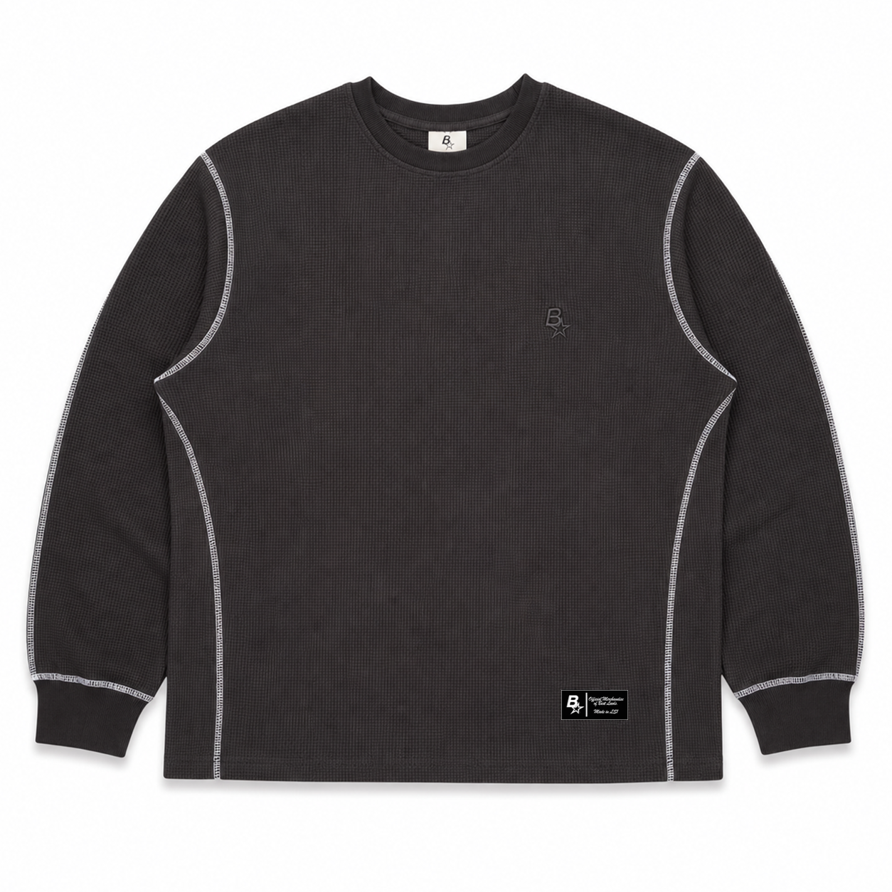 *NEW* B* TOPSTITCH LONGSLEEVE WAFFLE - CHARCOAL