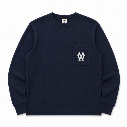 *NEW* WY LONGSLEEVE WAFFLE TEE - NAVY