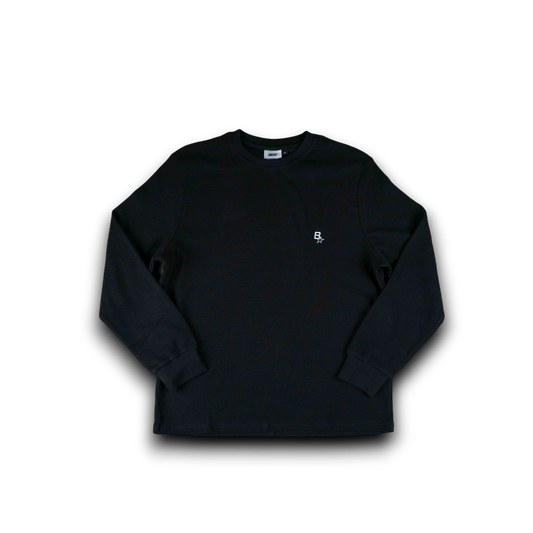 B STAR LONGSLEEVE WAFFLE TEE - BLACK