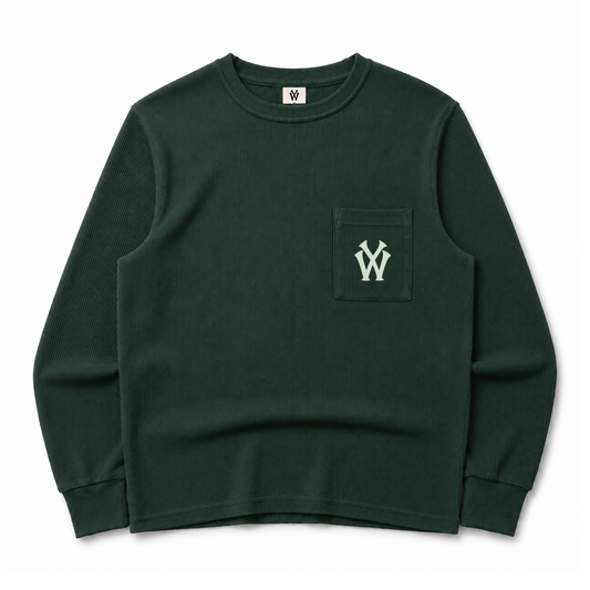*NEW* WY LONGSLEEVE WAFFLE TEE - FOREST GREEN
