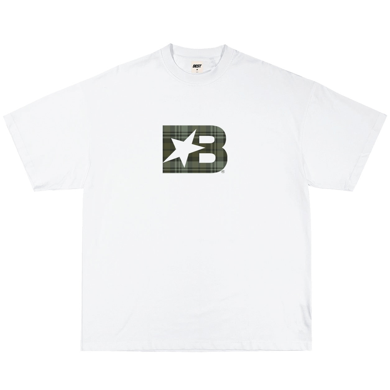 B* KHAKI PLAID CHECK TEE - WHITE