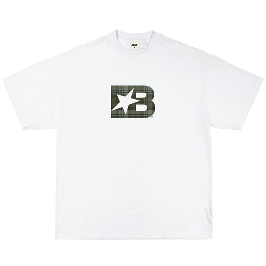 B* KHAKI PLAID CHECK TEE - WHITE