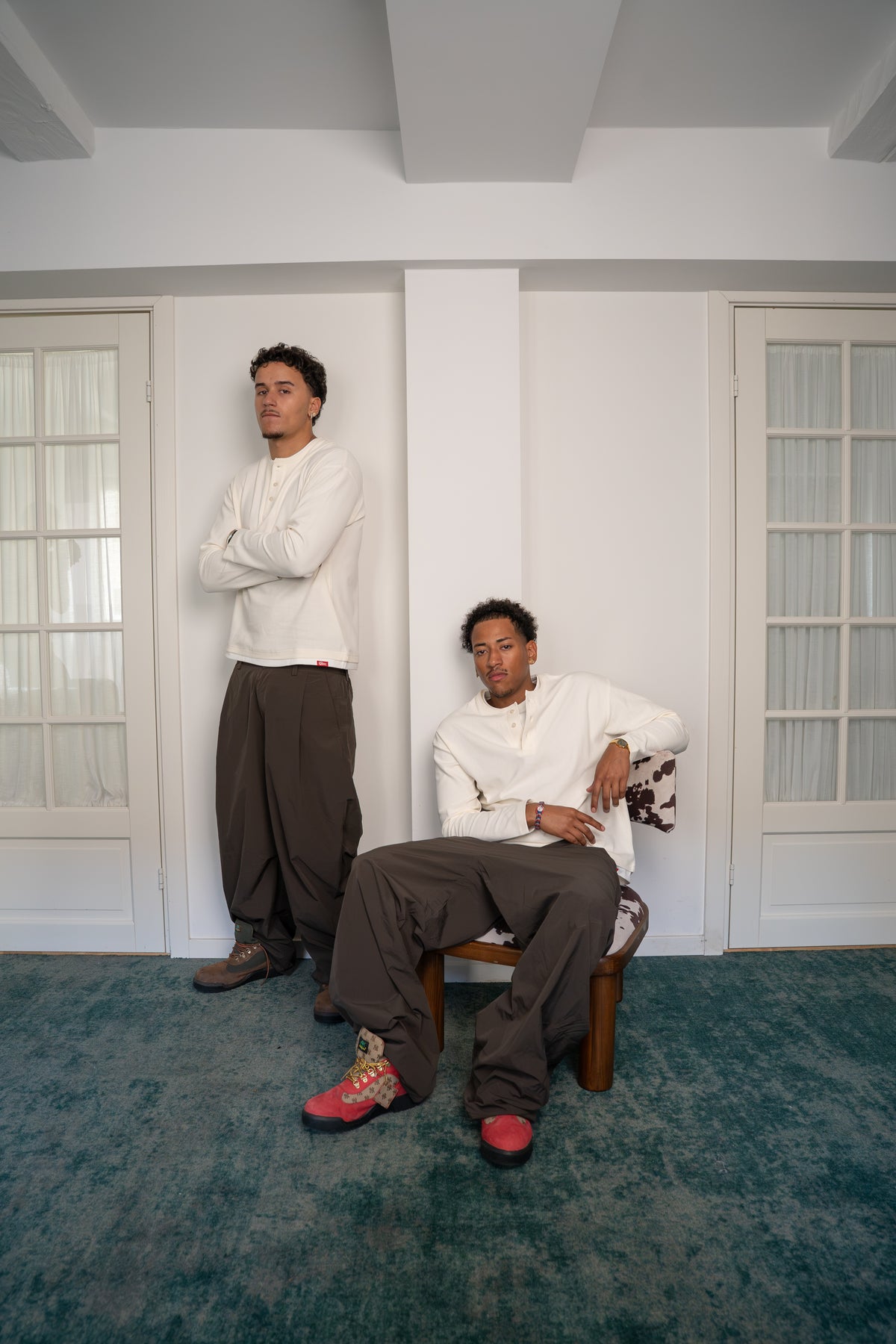 BEST lookbook - Cream henleys and brown, seated
