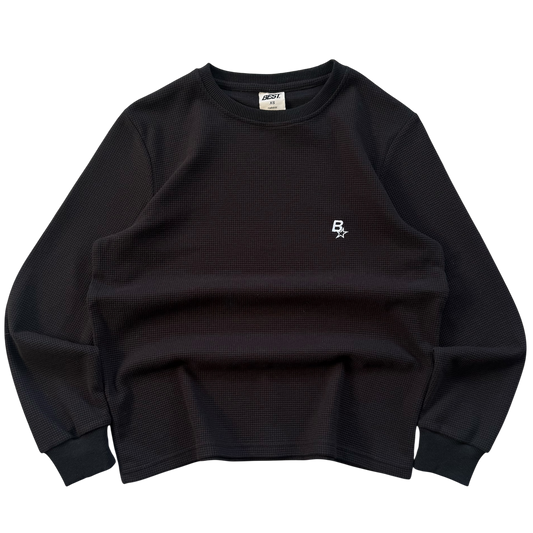 B* LONGSLEEVE WAFFLE TEE - BLACK