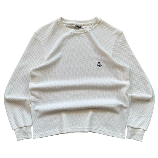 B* LONGSLEEVE WAFFLE TEE - WHITE
