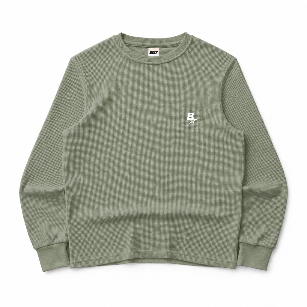 B* LONGSLEEVE WAFFLE TEE - MATCHA GREEN