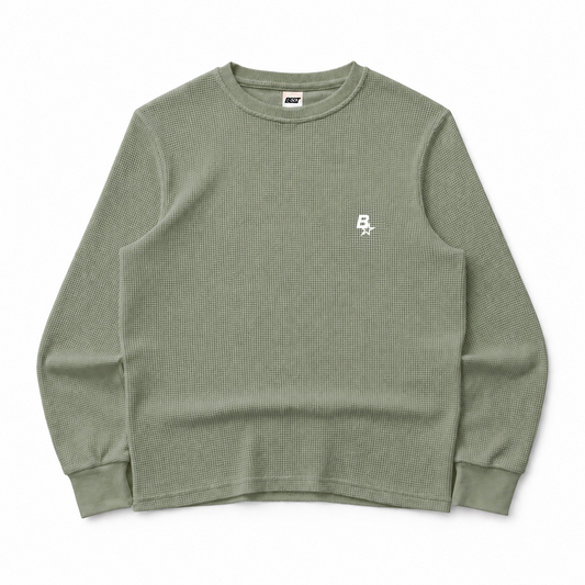 B* LONGSLEEVE WAFFLE TEE - MATCHA GREEN