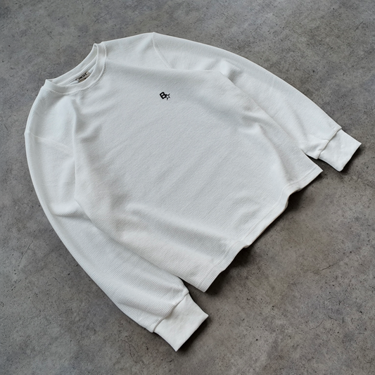 B* LONGSLEEVE WAFFLE TEE - WHITE