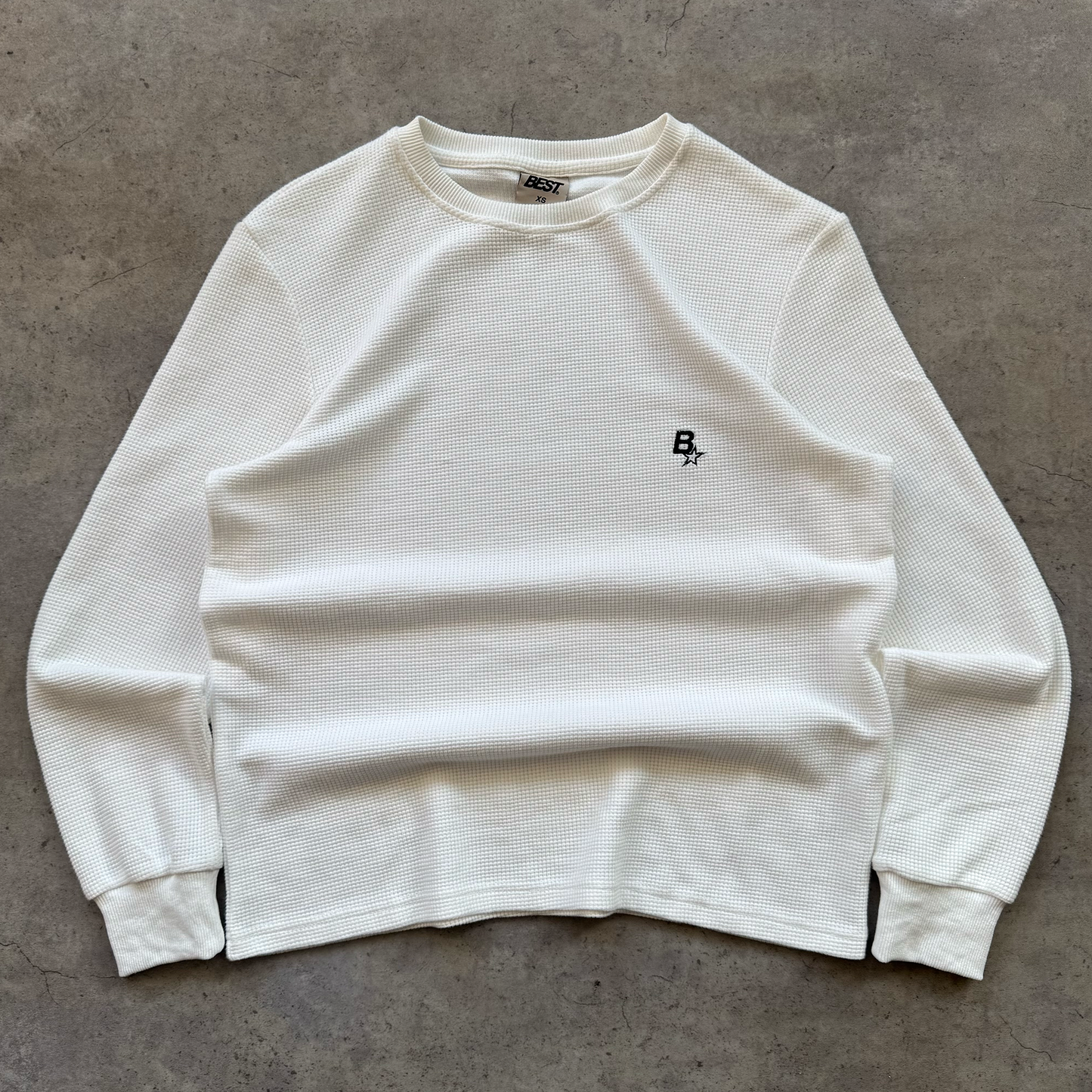 B* LONGSLEEVE WAFFLE TEE - WHITE