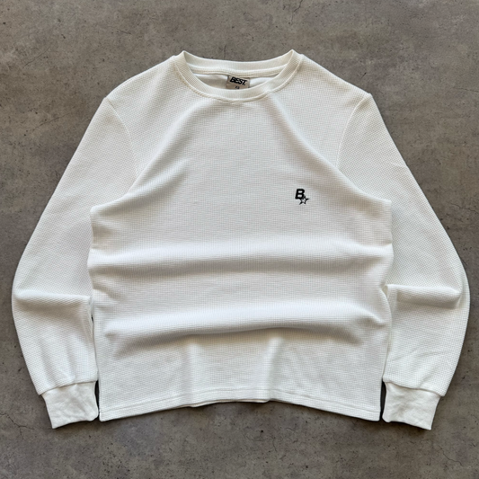 B* LONGSLEEVE WAFFLE TEE - WHITE