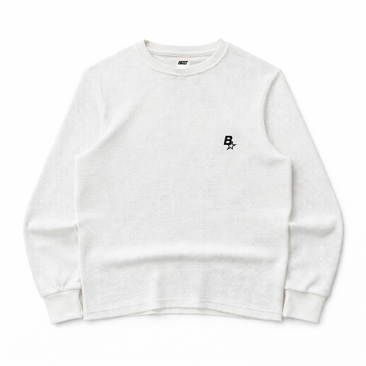 B* LONGSLEEVE WAFFLE TEE - WHITE