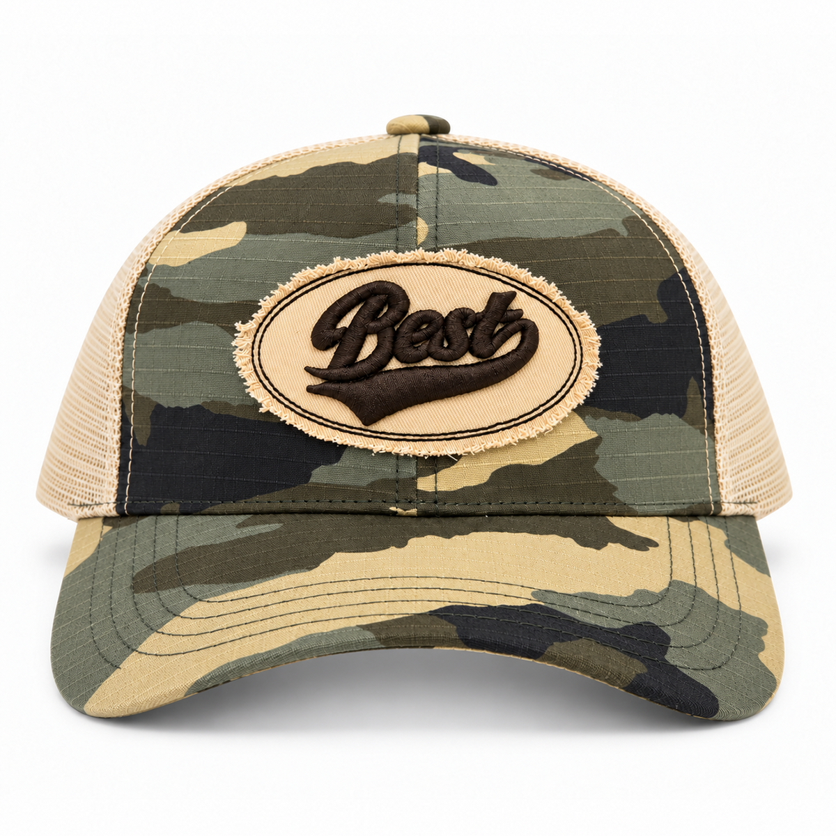 BEST OVAL SCRIPT TRUCKER - ARMY CAMO