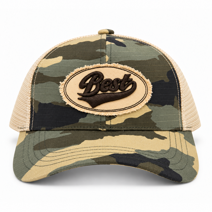 BEST OVAL SCRIPT TRUCKER - ARMY CAMO