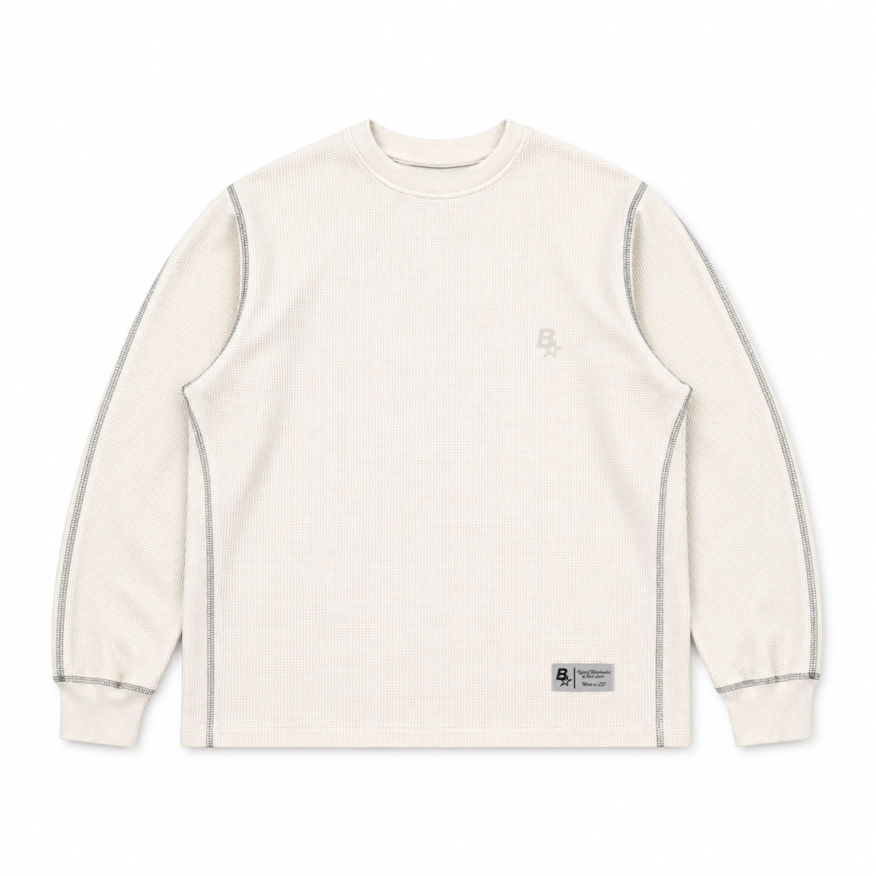 *NEW* B* TOPSTITCH LONGSLEEVE WAFFLE - ECRU