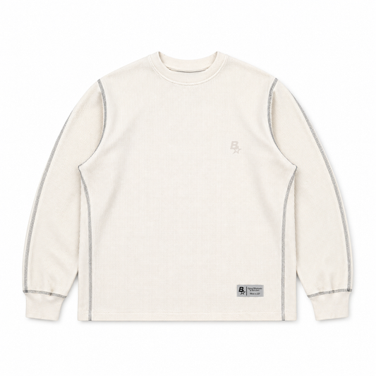 *NEW* B* TOPSTITCH LONGSLEEVE WAFFLE - ECRU