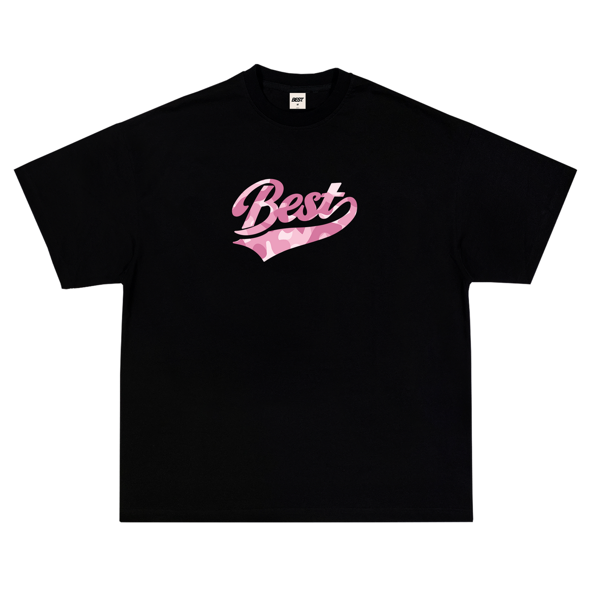 PINK CAMO SCRIPT TEE - BLACK