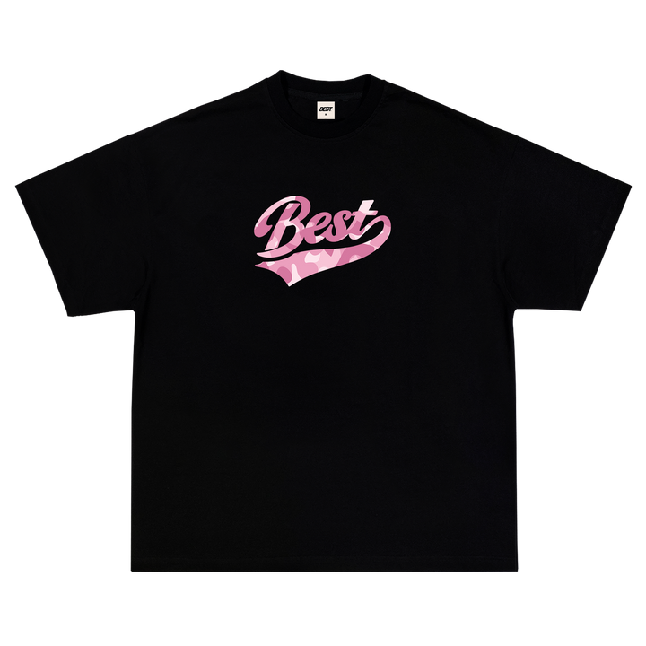 PINK CAMO SCRIPT TEE - BLACK