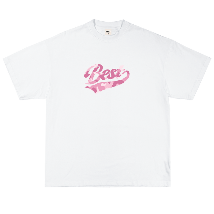 PINK CAMO SCRIPT TEE - WHITE